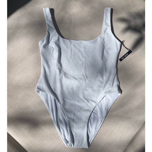 SET Active | NWT Powder Blue Baby French Terry U Bra One Piece Bathing Suit L - Picture 1 of 9